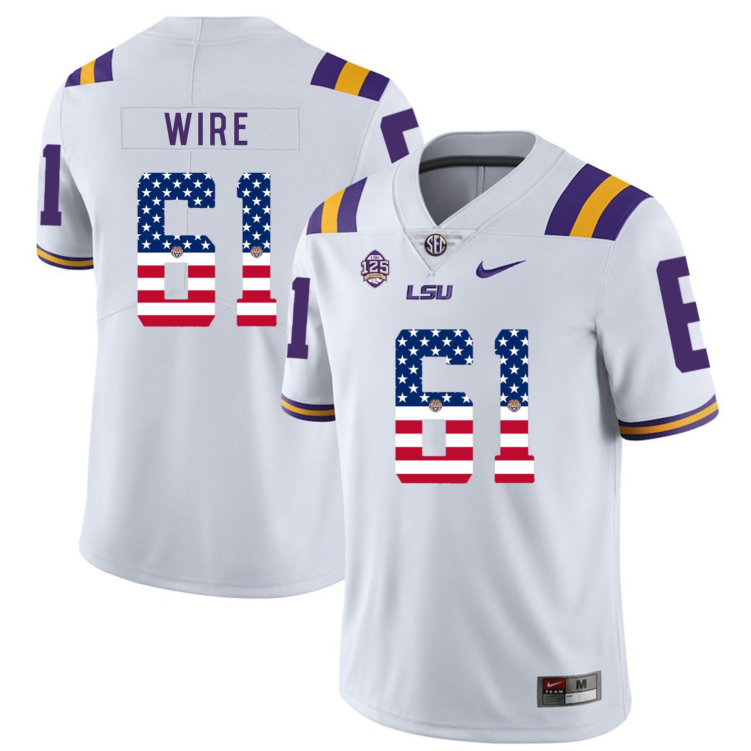Men LSU Tigers #61 Wire White Flag Customized NCAA Jerseys